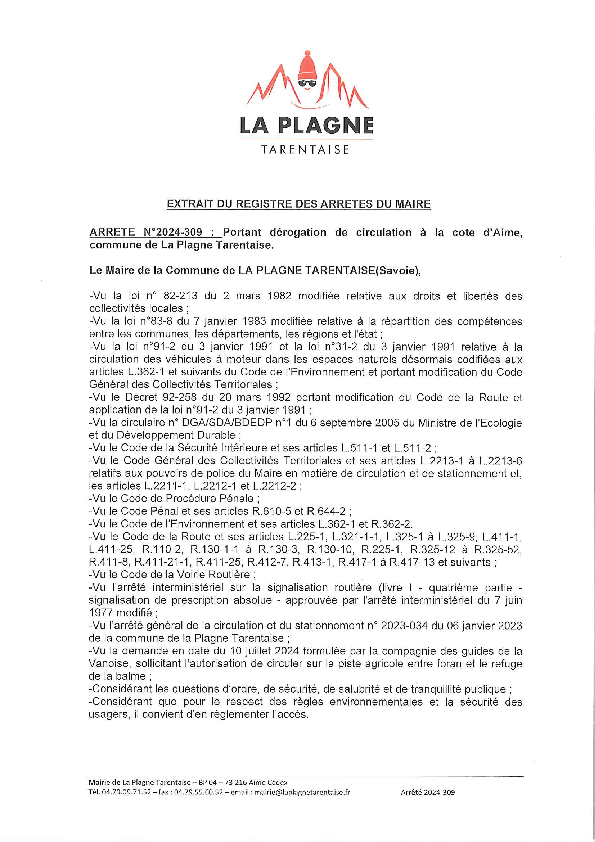 2024 309 derogation circulation cote daime - Compagnie des Guides Vanoise